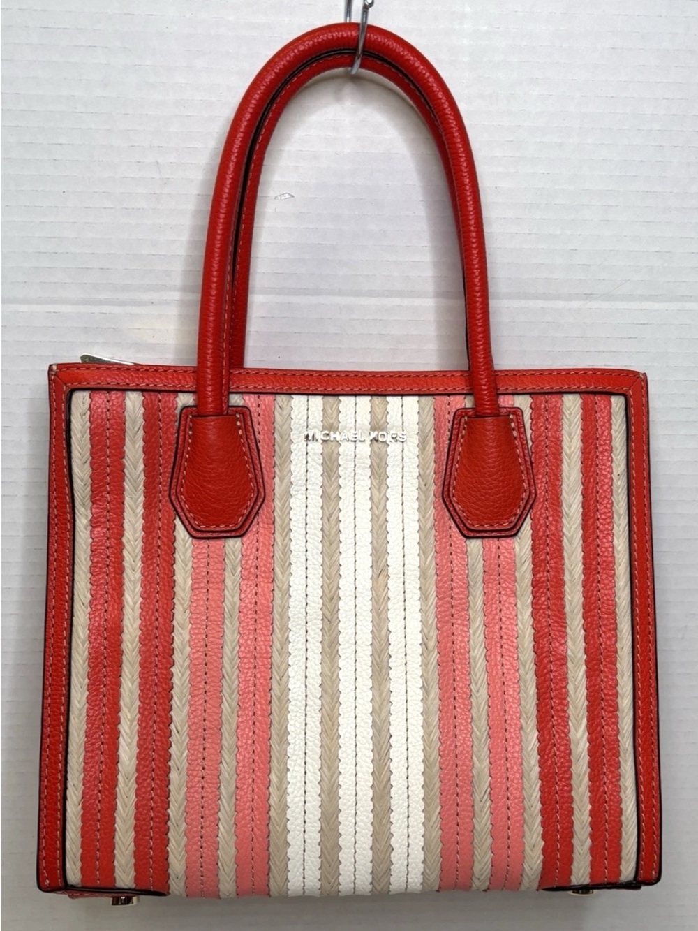 Michael Kors Medium Mercer Bright Ruby Accordion Bag Purse Leather Tote RED